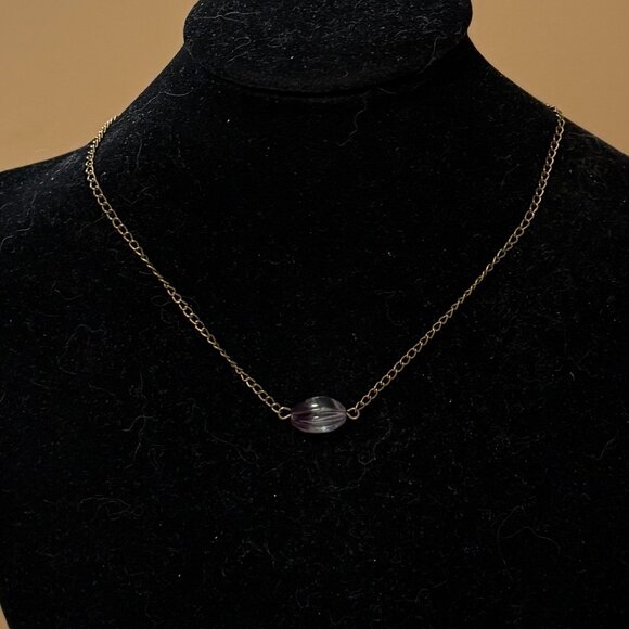 2/$20, Rainbow Fluorite Short Necklace, Genuine Gemstone Pendant & Bronze Chain - Picture 3 of 12
